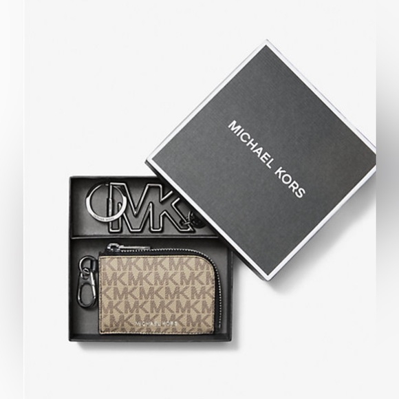 MICHAEL KORS Logo Wallet and Keychain Gift Set HEMP/BROWN - Picture 1 of 6